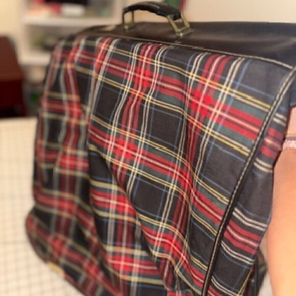 Other - Vintage Tartan Plaid Hanging Suit Garment Bag - Leather Handle Original Hardware